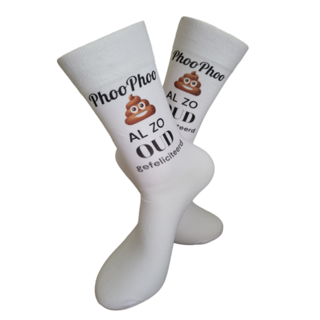 Print Phoo Phoo al zo oud gefeliciteerd sokken