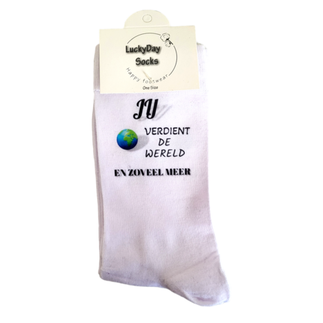 Print Jij verdient de wereld en zo veel meer sokken