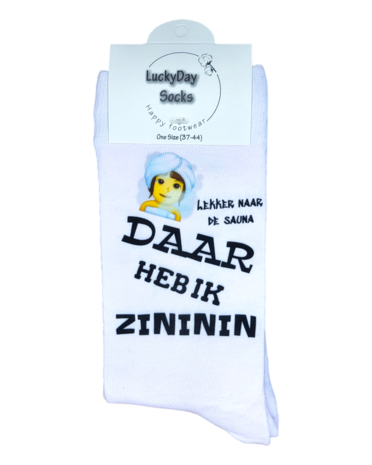 Print Lekker naar de sauna, Daar heb ik zininin sokken