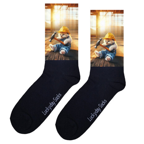 Kitten hamer bouwplaats sokken