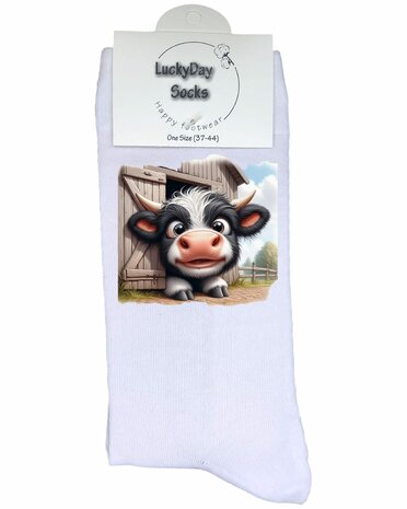 Koe zwart wit stal sokken 