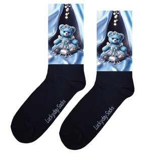 291 Print Beertje satijn blauw