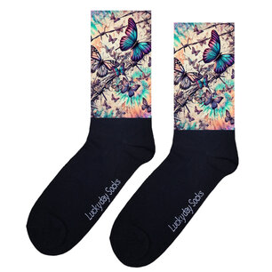 Print 609 Vlinders prikkeldraad paars blauw