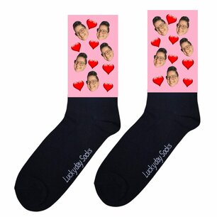 Eigen gezicht fotoprint met hartjes sokken 