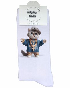 Print 1489 Hiphop kat grijze pet