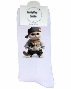 Print 1490 Hiphop kat zwarte pet