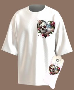 T-shirt Print 672 Doodshoofd hart SET