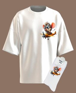 T-shirt Print 516 Vliegtuig muis SET