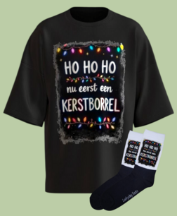 T-shirt Print 1737 HOHO zwart met lampjes kerstborrel SET