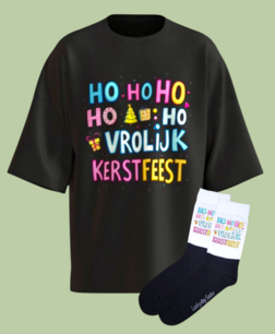 T-shirt Print 1748 Vrolijk kerstfeest pastel HOHOHO SET