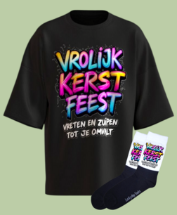 T-shirt Print 1761 Kerst vreten en zuipen kleur graffiti SET