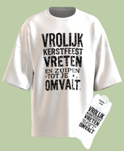 T-shirt Print 1764 Kerst vreten en zuipen zwart SET